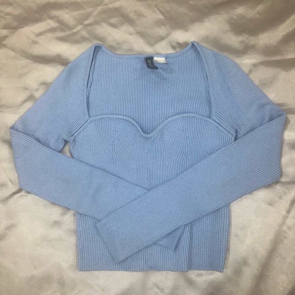 blue ribbed long sleeve